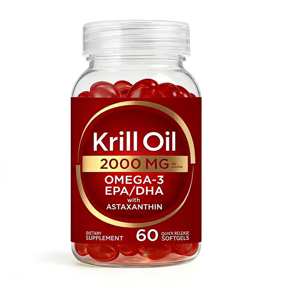 Private label krill oil softgels in a 60-count bottle