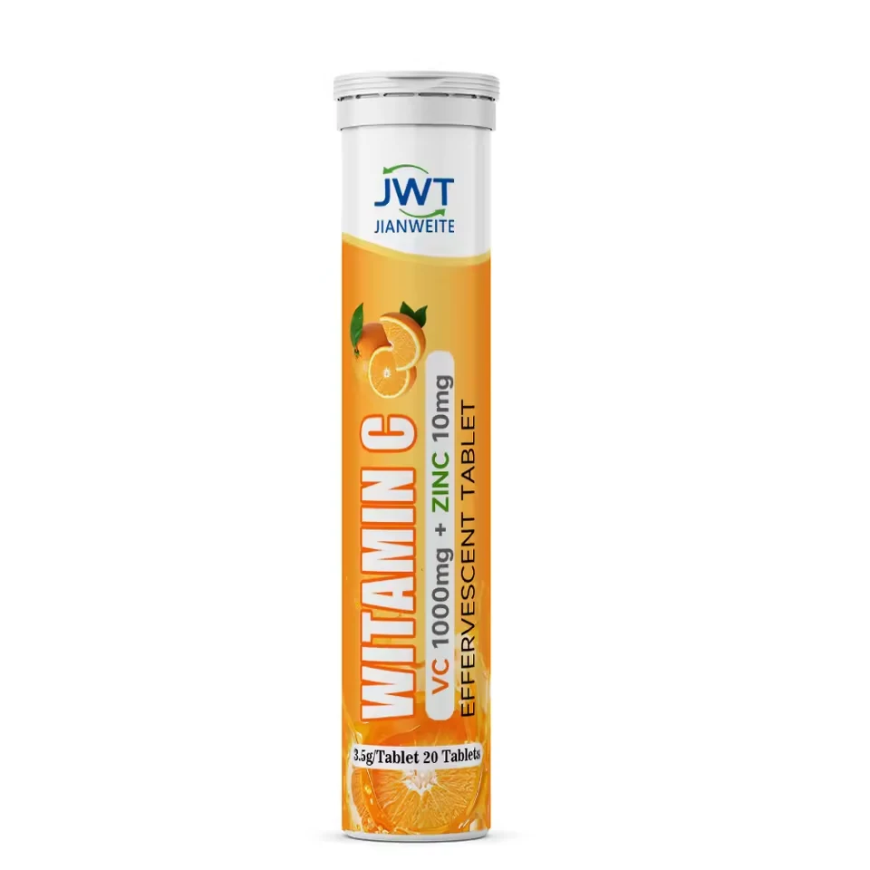 Vitamin C and zinc effervescent tablets in tube packaging