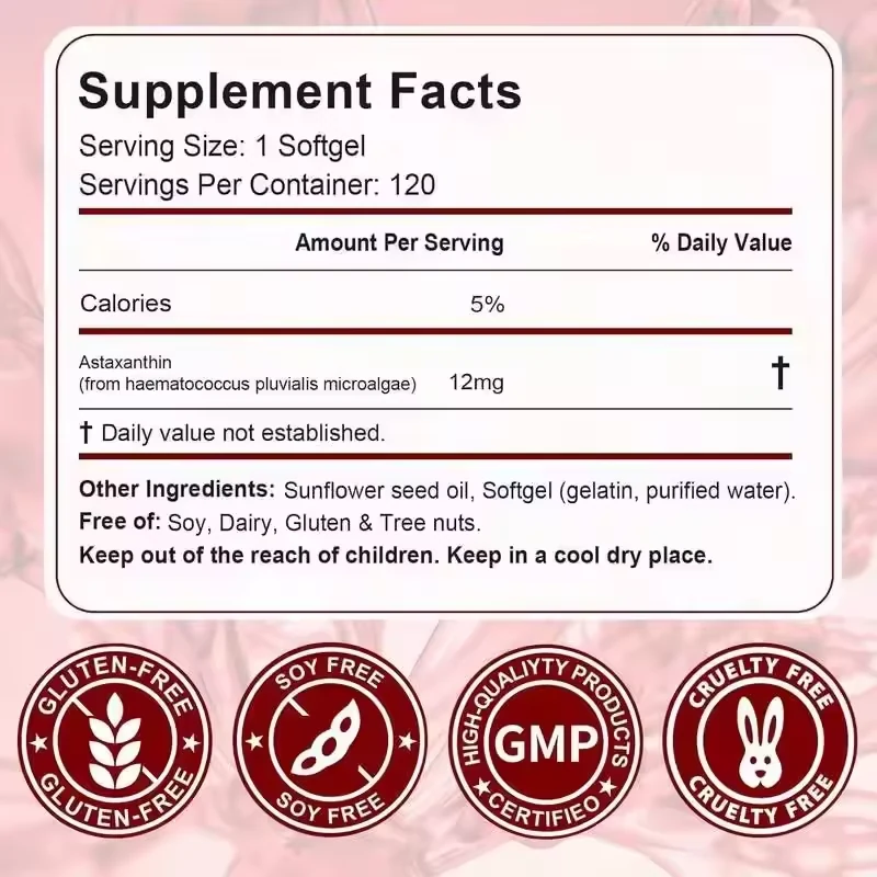 Astaxanthin 12 mg Softgels formula and packaging details