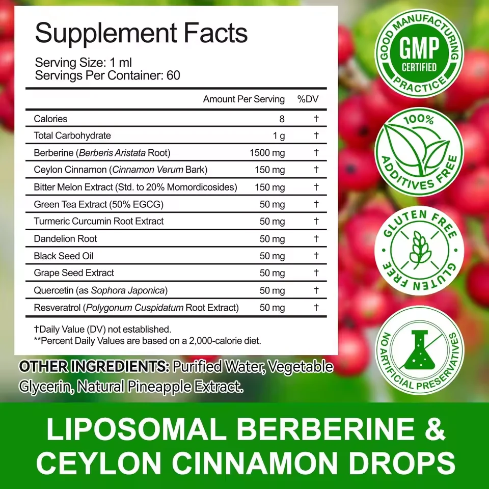 Berberine Liquid Drops formula and packaging details