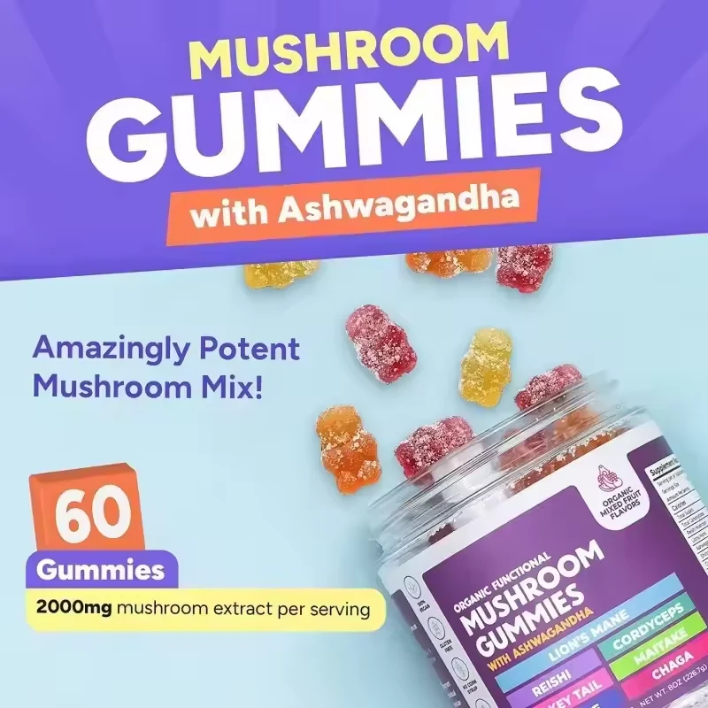 Mushroom Gummies 8-in-1 formula and packaging details